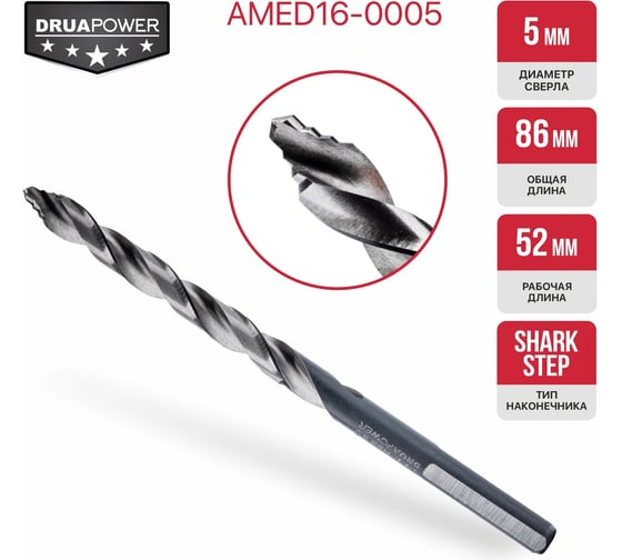 Сверло по металлу самоцентрирующееся P.I.T. серия DRUA HSS, 5х86x52 мм, SharkStep AMED16-0005