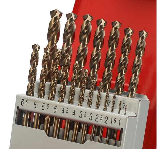 Набор сверл по металлу H-Tools серия Pro 1-10 мм, 19 шт, DIN338, HSSE-Co5, 130 градусов 215214PRO