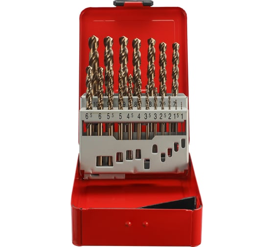 Набор сверл по металлу H-Tools серия Pro 1-10 мм, 19 шт, DIN338, HSSE-Co5, 130 градусов 215214PRO