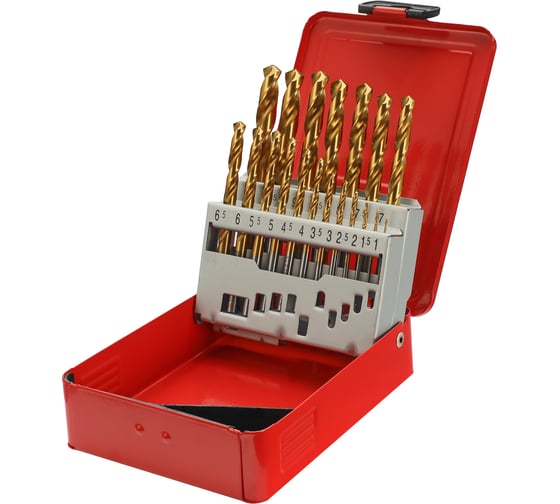 Набор сверл по металлу H-Tools серия Pro 1-10 мм, 19 шт, DIN338, HSS-G TiN, 118 градусов 250214PRO