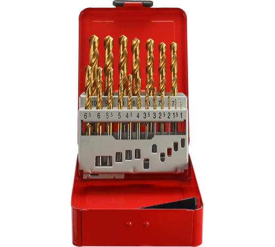 Набор сверл по металлу H-Tools серия Pro 1-10 мм, 19 шт, DIN338, HSS-G TiN, 118 градусов 250214PRO