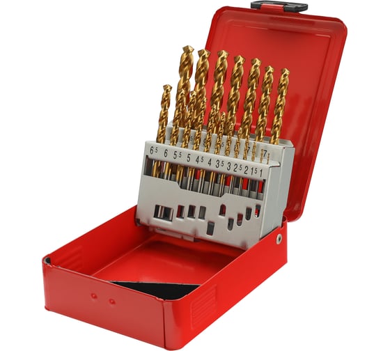 Набор сверл по металлу H-Tools серия Pro 1-10 мм, 19 шт, DIN338, HSSE-Co5 TiN, 130 градусов 215214TPRO