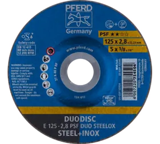 Круг отрезной PFERD E 125-2.8 PSF DUO STEELOX (754504) 62012620 1