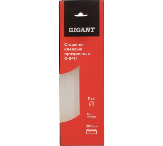 Стержни клеевые, 11х200мм, прозрачные,6 шт. Gigant G-8411 1