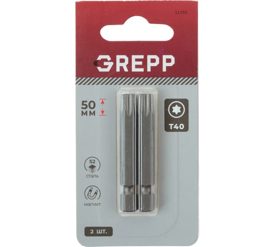 Набор бит GREPP T40x50 мм, сталь S2, (2шт) 11702 1