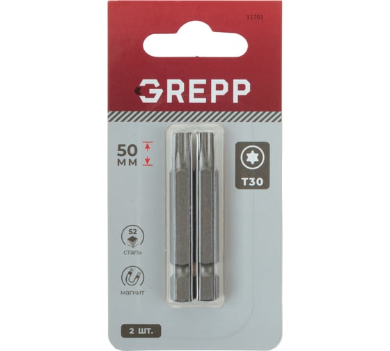 Набор бит GREPP T30x50 мм, сталь S2, (2шт) 11701