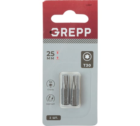 Набор бит GREPP T30x25 мм, сталь S2, (2шт) 11687