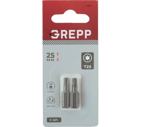 Набор бит GREPP T25x25 мм, сталь S2, (2шт) 11686