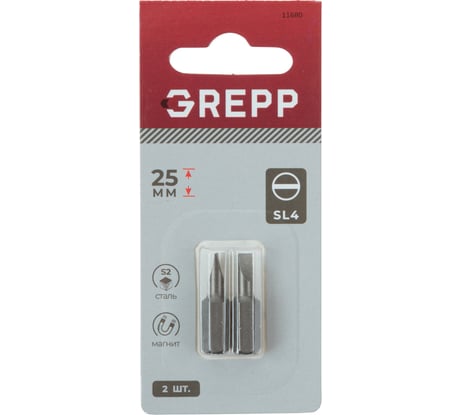 Набор бит GREPP SL4x25 мм, сталь S2, (2шт) 11680