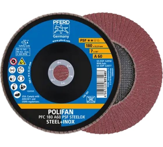 Круг шлифовальный лепестковый PFERD PFC 180 A60 PSF STEELOX (444696) 67746185