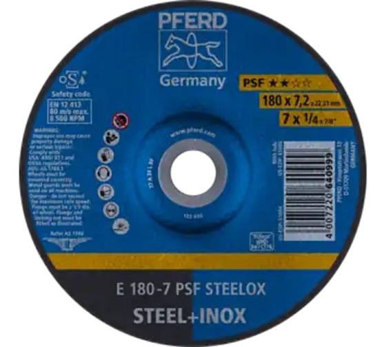 Круг шлифовальный PFERD E 180-7 PSF STEELOX (640999) 62017640