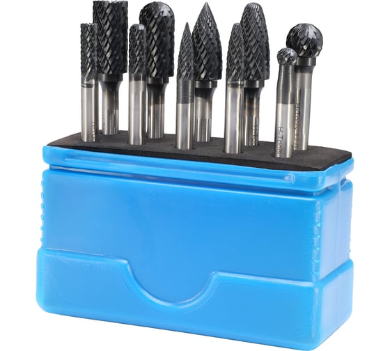 Набор бор-фрез твердосплавных H-Tools 10 шт HM TiALN S=6мм Mini-Box 116002FHT 1