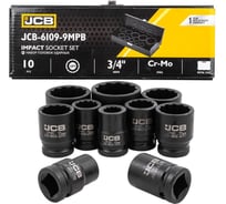 Набор головок ударных JCB 3/4", 10 предметов, 12 граней, 17,19,22,24,27,30,32,36,41,46 мм JCB-6109-9MPB(61733)