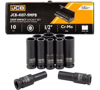 Набор головок ударных глубоких JCB 10 предметов, 1/2", 12 граней, 10,12-15,17,19,21,22,24 мм, в пластиковом кейсе JCB-4107-9MPB(61728)