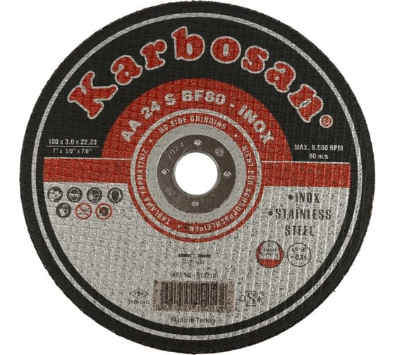 Диск отрезной по металлу Karbosan 180x3.0x22 мм, Inox, 25 шт KAR-910210-25