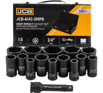 Набор головок ударных глубоких JCB 3/4", 14 предметов, 6 граней, 17,19,22,24,27,30,32,36,41,46,50,55,60,65 мм, в метал.кейсе JCB-6142-5MPB(61735)