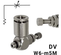 Пневмодроссель без обратного клапана PI TOOLS регулировка винтом, цанга 6-М5х0,8М, артикул 9046