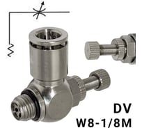 Пневмодроссель без обратного клапана PI TOOLS регулировка винтом, цанга 8-1/8М, артикул 9022