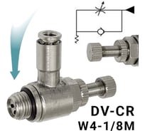 Пневмодроссель для распределителя PI TOOLS регулировка винтом, цанга 4-1/8М, артикул 9169