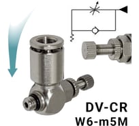 Пневмодроссель для распределителя PI TOOLS регулировка винтом, цанга 6-М5х0,8М, артикул 9206