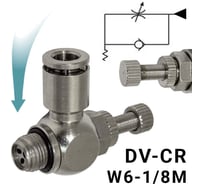 Пневмодроссель для распределителя PI TOOLS регулировка винтом, цанга 6-1/8М, артикул 9176