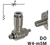 Пневмодроссель без обратного клапана PI TOOLS регулировка отверткой, цанга 4-М5х0,8М, артикул 8957