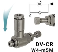 Пневмодроссель для распределителя PI TOOLS регулировка винтом, цанга 4-М5х0,8М, артикул 9190