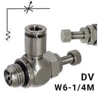 Пневмодроссель без обратного клапана PI TOOLS регулировка винтом, цанга 6-1/4М, артикул 8971