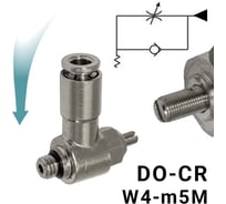 Пневмодроссель для распределителя PI TOOLS регулировка отверткой, цанга 4-М5х0,8М, артикул 9121