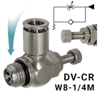 Пневмодроссель для распределителя PI TOOLS регулировка винтом, цанга 8-1/4М, артикул 9145