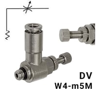 Пневмодроссель без обратного клапана PI TOOLS регулировка винтом, цанга 4-М5х0,8М, артикул 9039
