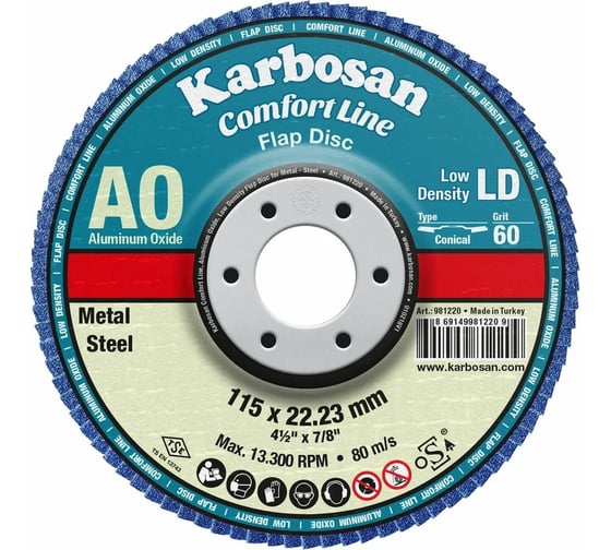 Круг лепестковый КЛТ SAMGRUPP Karbosan Comfort Line AO LD Flap Конический 115x22/Р60, 10 шт KAR-981220-10