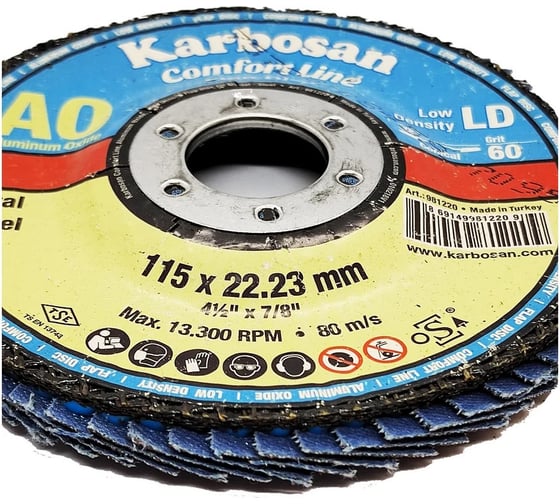 Круг лепестковый КЛТ SAMGRUPP Karbosan Comfort Line AO LD Flap Конический 115x22/Р60, 10 шт KAR-981220-10