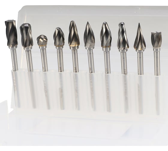 Набор бор-фрез твердосплавных H-Tools 10шт HM S=3мм D=6мм ALU 116003-6AHT