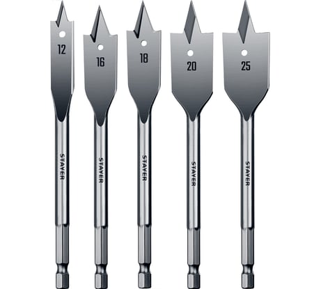 Набор сверл перовых по дереву Flat (5 шт; 12-16-18-20-25 мм) STAYER 2950-H5