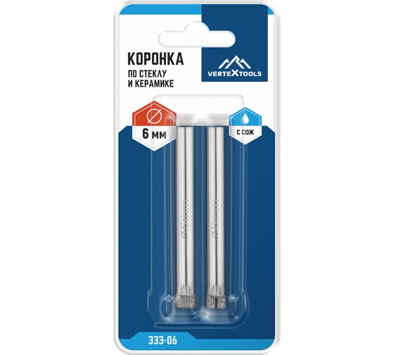 Коронка по стеклу 6 мм vertextools 333-06