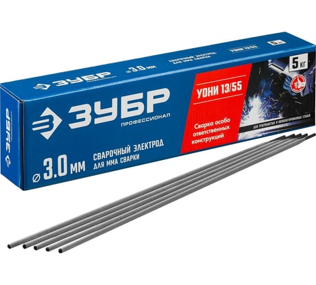Электроды сварочные ЗУБР УОНИ 13/55, с основным покрытием, 3х350 мм, 5 кг 40025-3.0