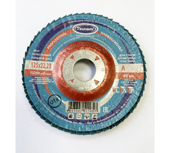 Лепестковый круг Tsunami КЛТ2 125x22 А60 (14А 25/Р60) PROF L D96100002P12560 1