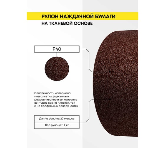 Бумага наждачная Свое Ремесло ткань, 100ммх20м, Р40 AM184544