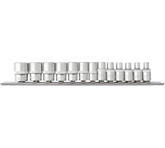 Набор головок торцевых Thorvik S11S1213SM 12-гранных 1/4DR на держателе, 4-14 мм, 13 предметов 054356