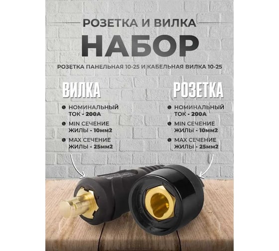 Набор розетка панельная ATLASWELD СКРП гнездо, 10-25 и кабельная вилка (СКР вставка) 10-25 ATLSKRP10-25ATLSKR