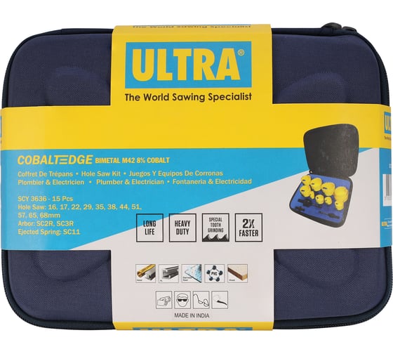 Набор коронок Ultra Bi-metall 16-68мм HSSE-Co8 15пр 5,5Tpi SCY 3636