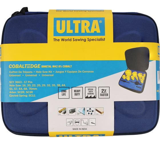 Набор коронок Ultra Bi-metall 16-76мм HSSE-Co8, 17предметов, 5,5Tpi SCY 3663