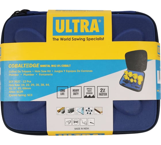 Набор коронок Ultra Bi-metall 19-68мм HSSE-Co8, 12 предметов, 5,5Tpi SCY 3627