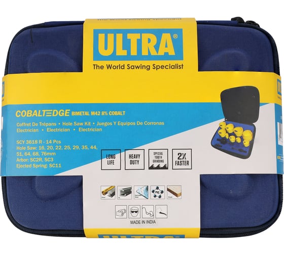 Набор коронок Ultra Bi-metall 16-76мм HSSE-Co8, 14 предметов, 5,5Tpi SCY 3618R