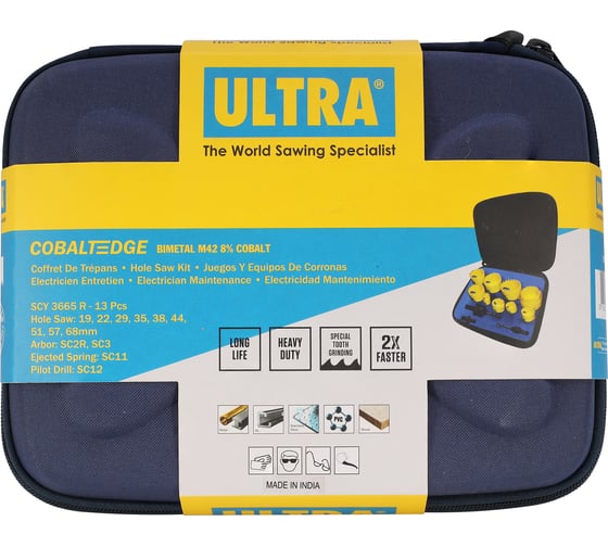 Набор коронок Ultra Bi-metall 19-68мм HSSE-Co8, 10 предметов, 5,5Tpi SCY 3665R