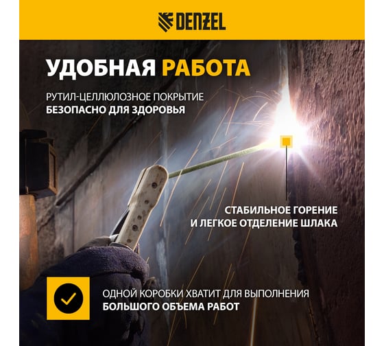 Электроды Denzel DER-46 GoldLine, диам. 3 мм, 2,5 кг., рутил-целлюлозное покрытие 97506