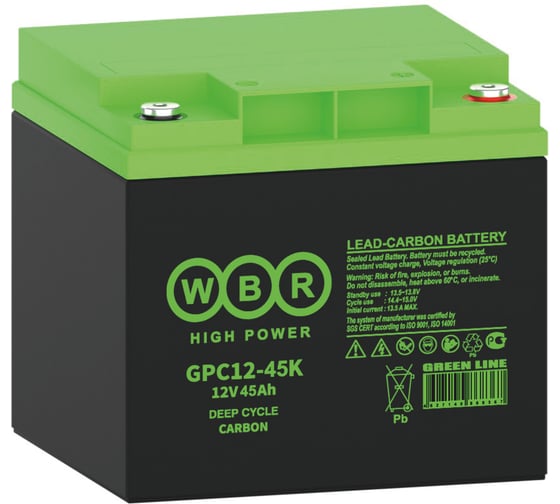 Аккумуляторная батарея карбоновая WBR GPC12-45K, 12В, 45 Ач УТ-00002517