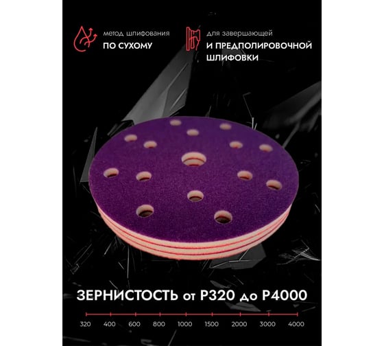 Шлифовальный круг матирующий CERAMAX ZEON 150 мм, 15 отверстий, P800, 2 шт 1CRX0491