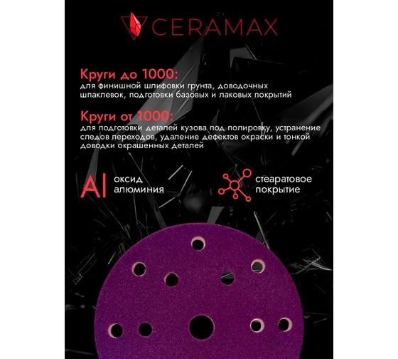 Шлифовальный круг матирующий CERAMAX ZEON 150 мм, 15 отверстий, P600, 2 шт 1CRX0490